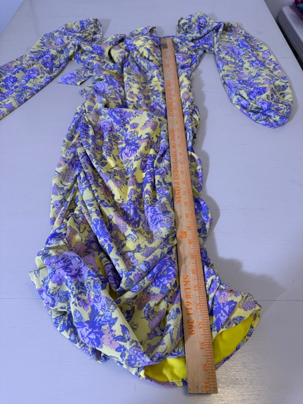 For Love & Lemons Maui Midi Dress NWT Yellow Purple Floral Romantic Size Medium - Picture 9 of 11